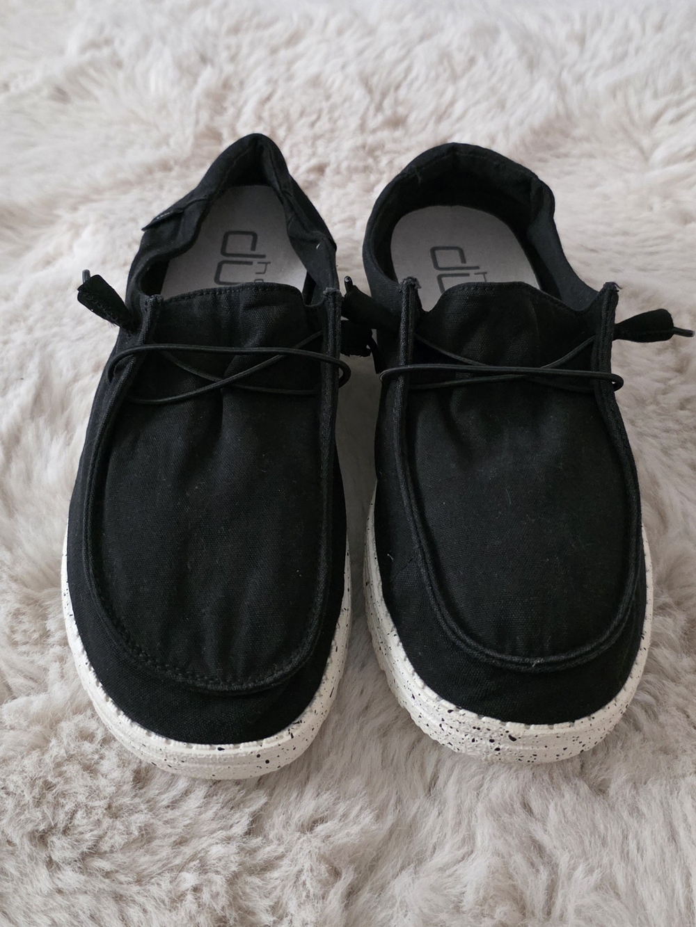 Women Black Slip-On Loafers with White Speckled Sole